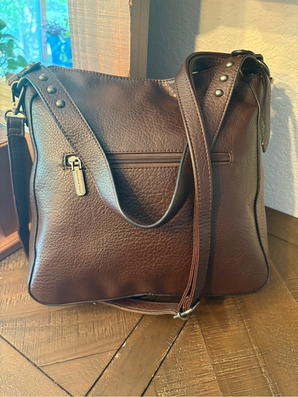 Montana West Dark Brown Studded Leather Shoulder Bag - Picture 6 of 13